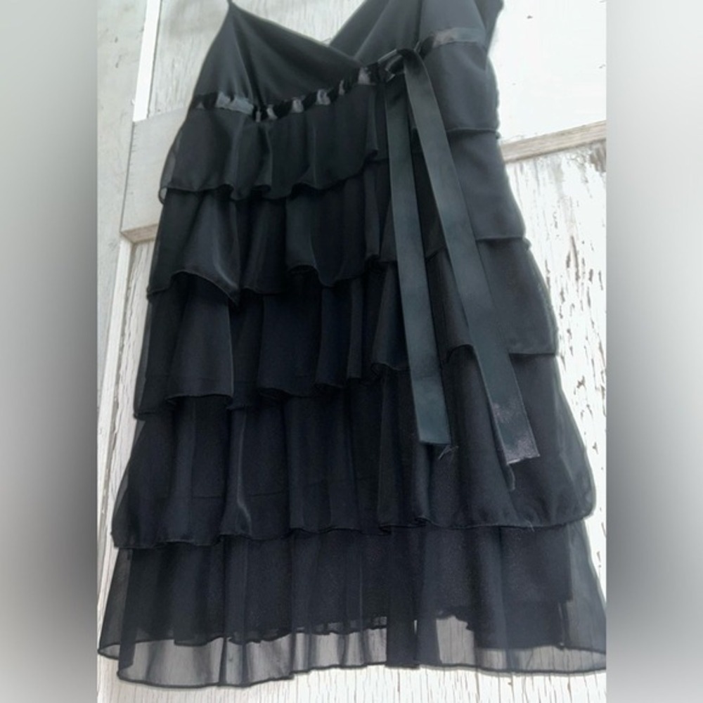 Romantic Goth Charlotte Russe Black Tiered Ruffle Chiffon Mini Dress Y2K Party - Picture 5 of 6